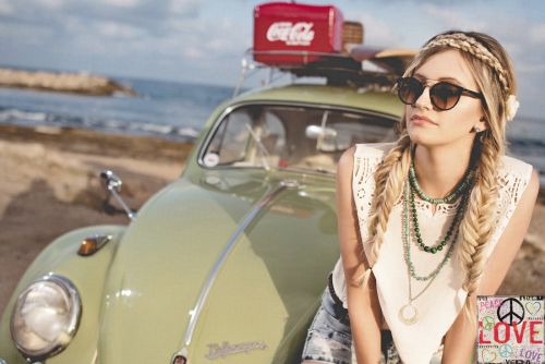 hippie fashion with classic car