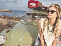 hippie fashion with classic car